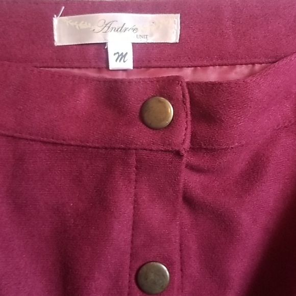 Burgundy Suede Mini Skirt with Snaps - Picture 2 of 6
